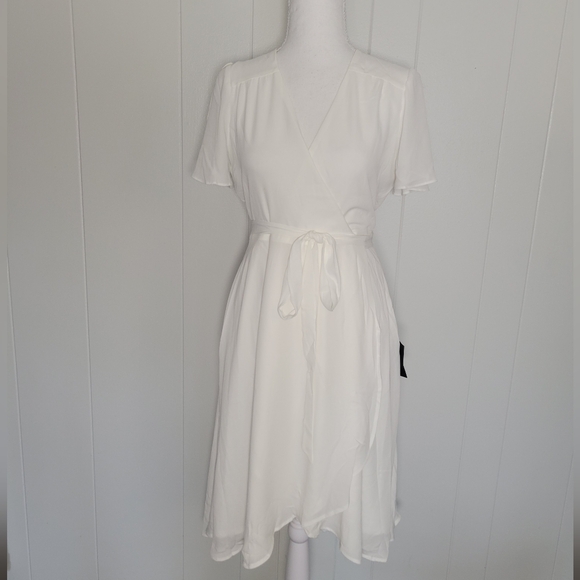 NWT Lulus Rise To The Occasion Wrap Dress White Bridal Shower Party V Veck SM - Picture 5 of 14
